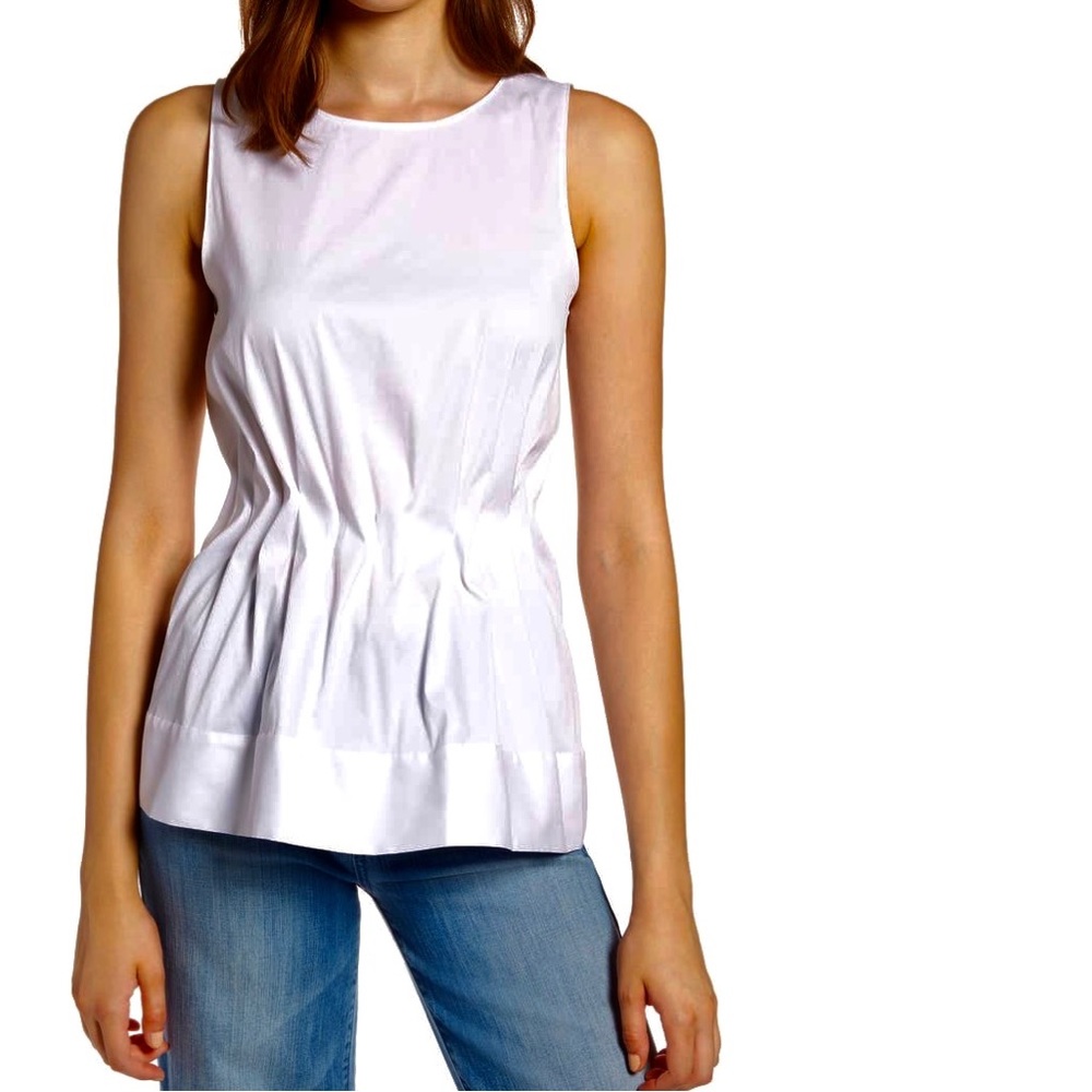 Halogen White Tucked Waist Sleeveless Shell